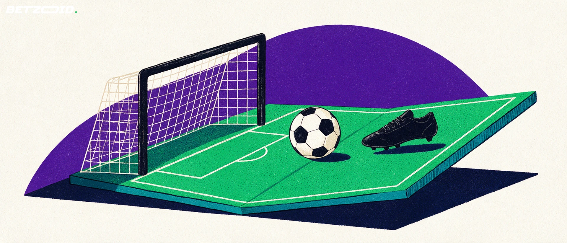 Illustration of a football pitch, ball and tactical analysis.