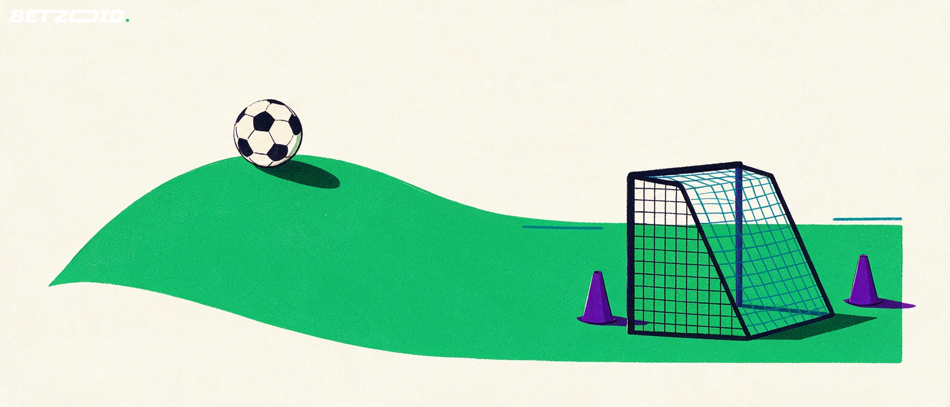 Illustration of a football pitch, ball and tactical analysis.