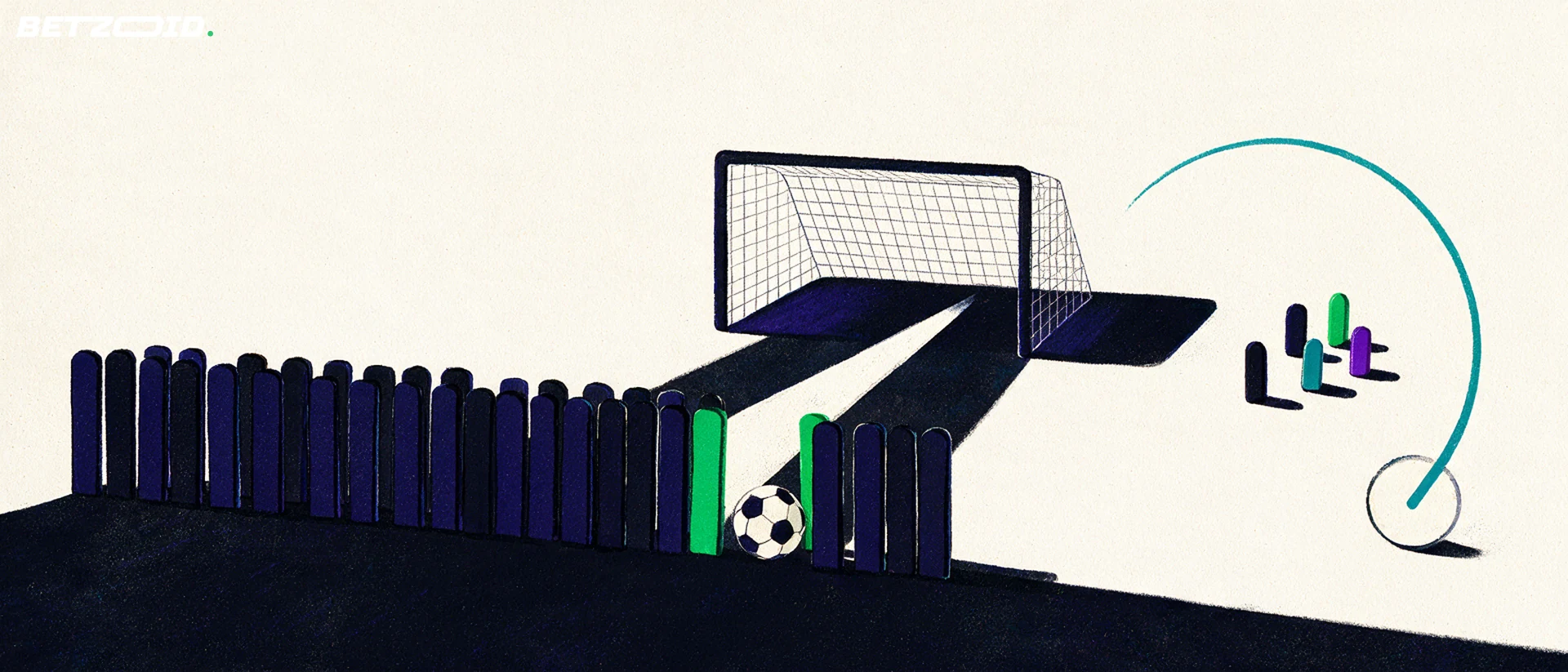 Ilustración de un campo, un balón y el análisis táctico del fútbol.