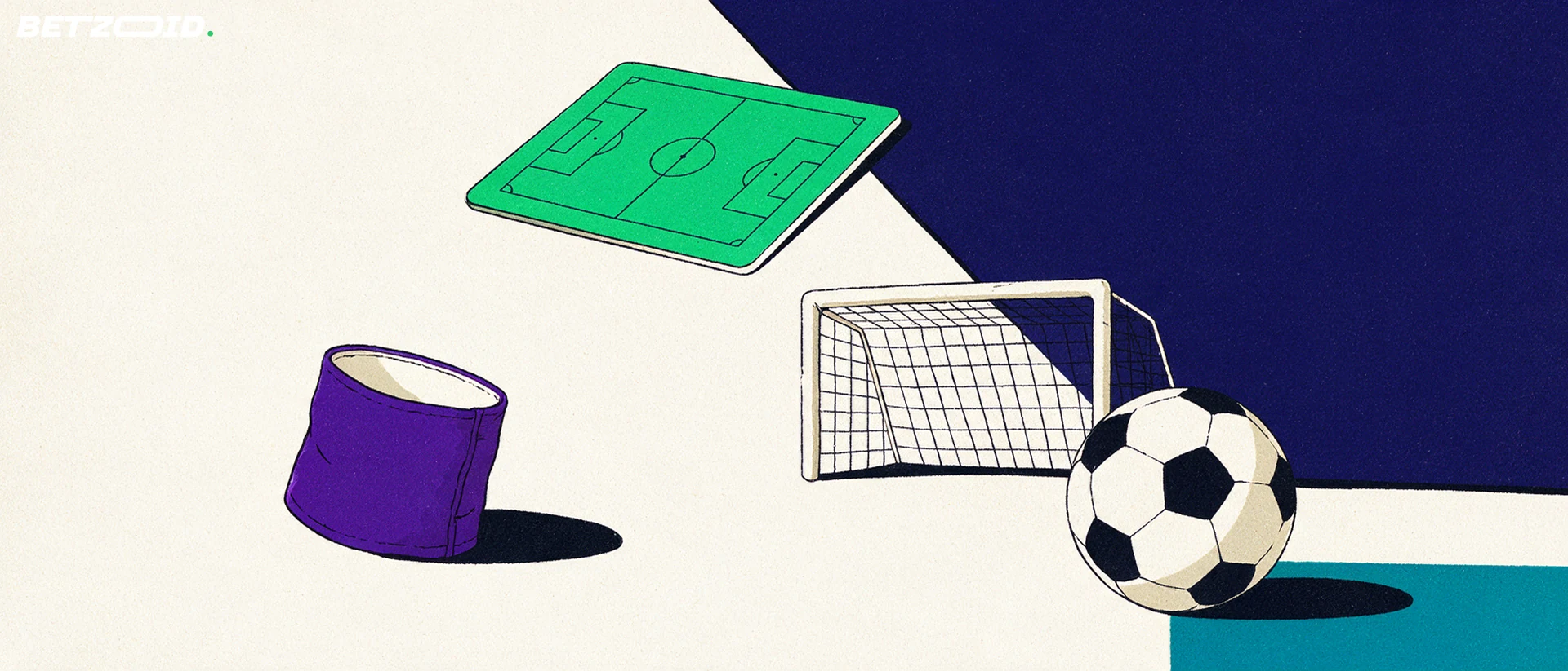 Ilustración de un campo, un balón y el análisis táctico del fútbol.