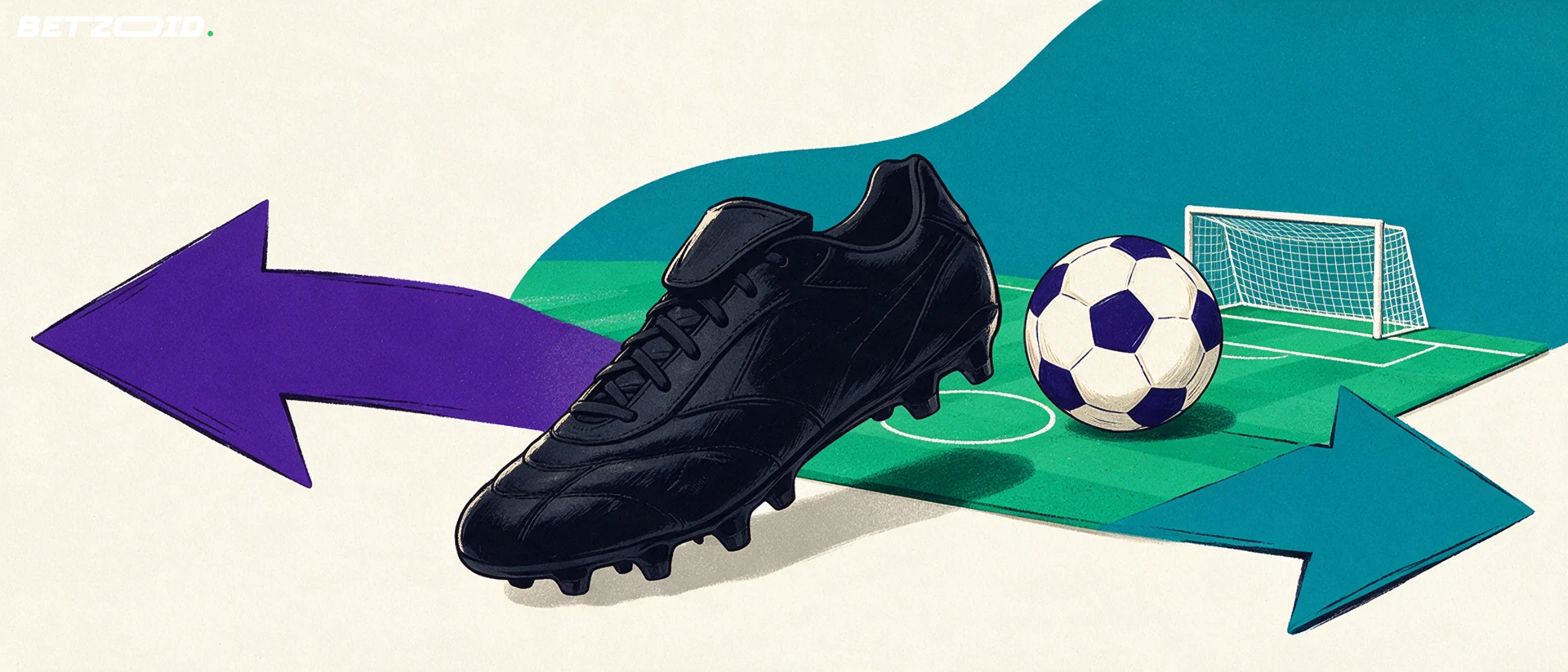 Ilustración de un campo, un balón y el análisis táctico del fútbol.