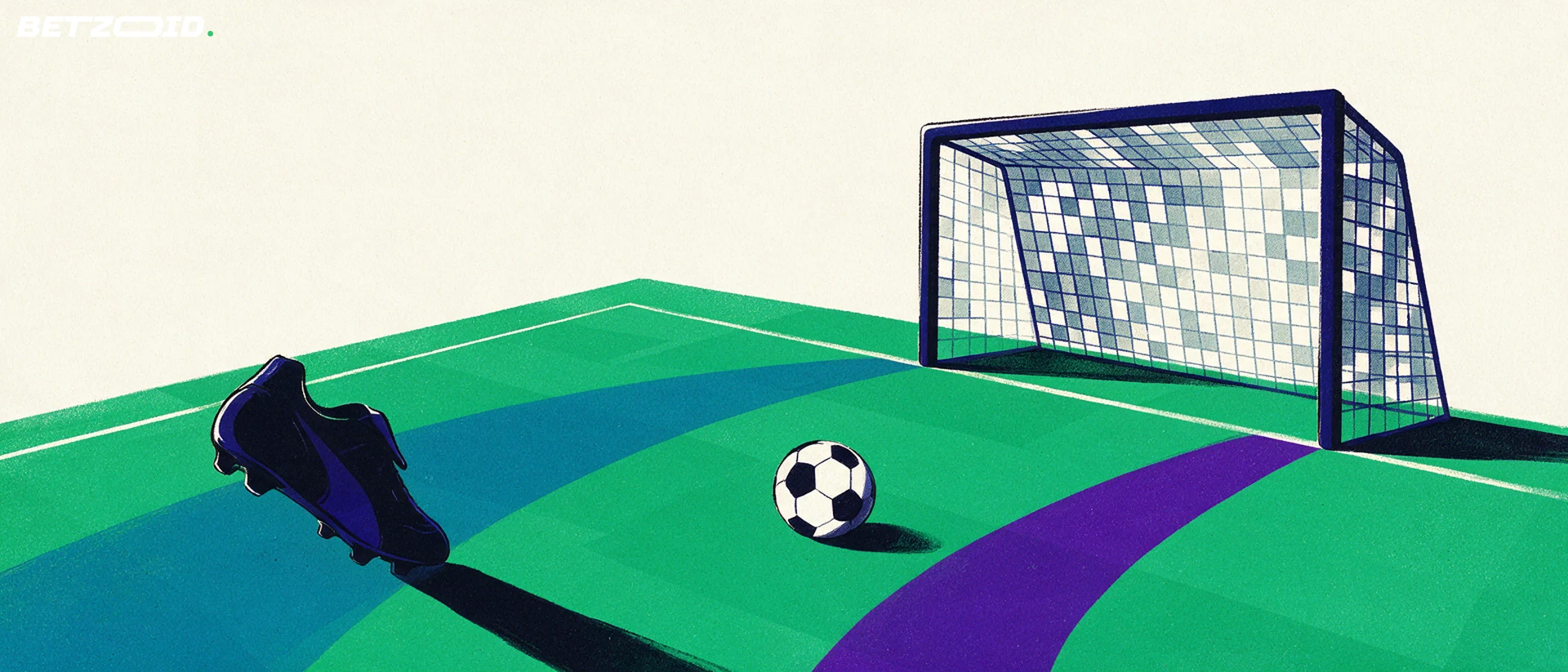Illustration of a football pitch, ball and tactical analysis.
