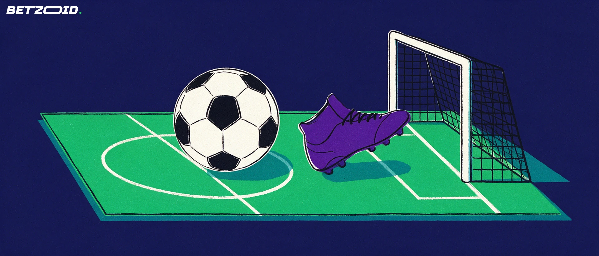 Illustration of a football pitch, ball and tactical analysis.