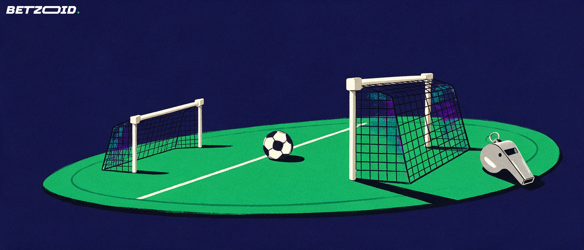 サッカーのピッチ、ボール、戦術分析を描いたイラスト。