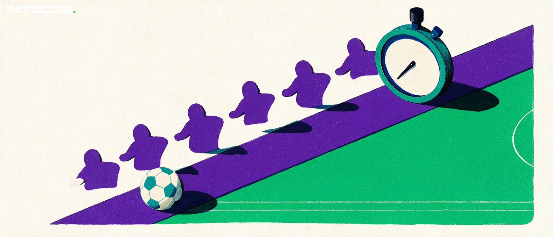 攻撃の通り道と守備の配置をサッカーのピッチに描いたイラスト。