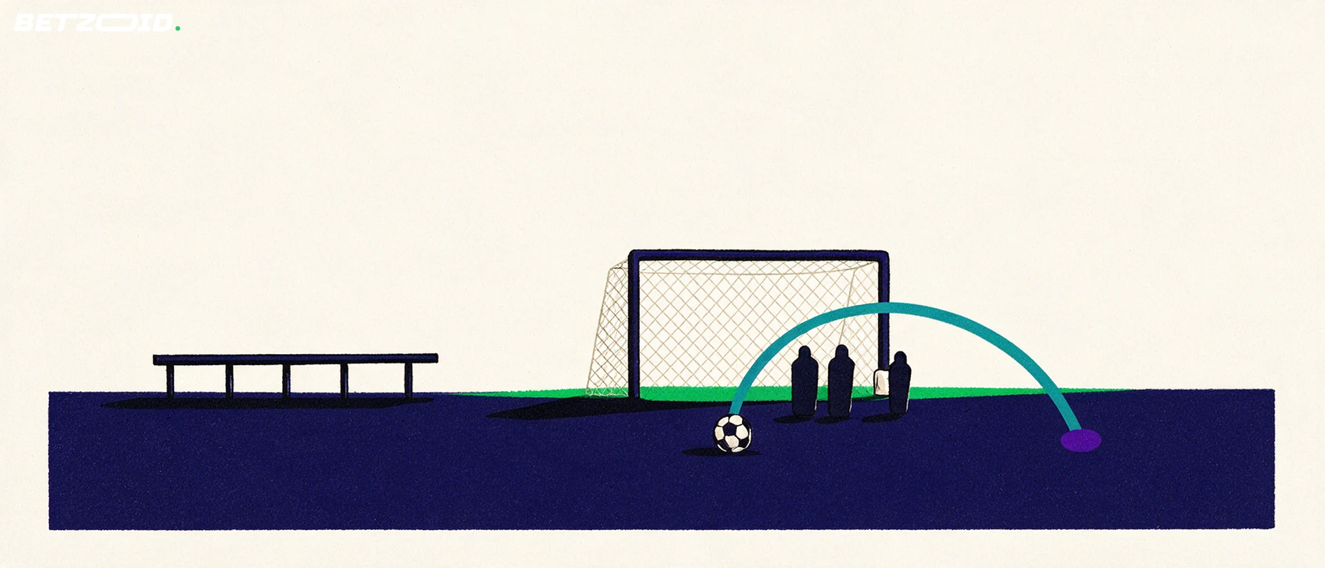 Illustration of a football pitch, ball and tactical analysis.