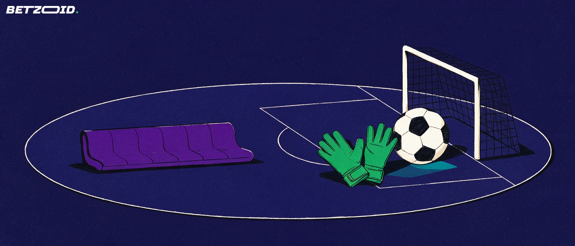 Illustration of a football pitch, ball and tactical analysis.