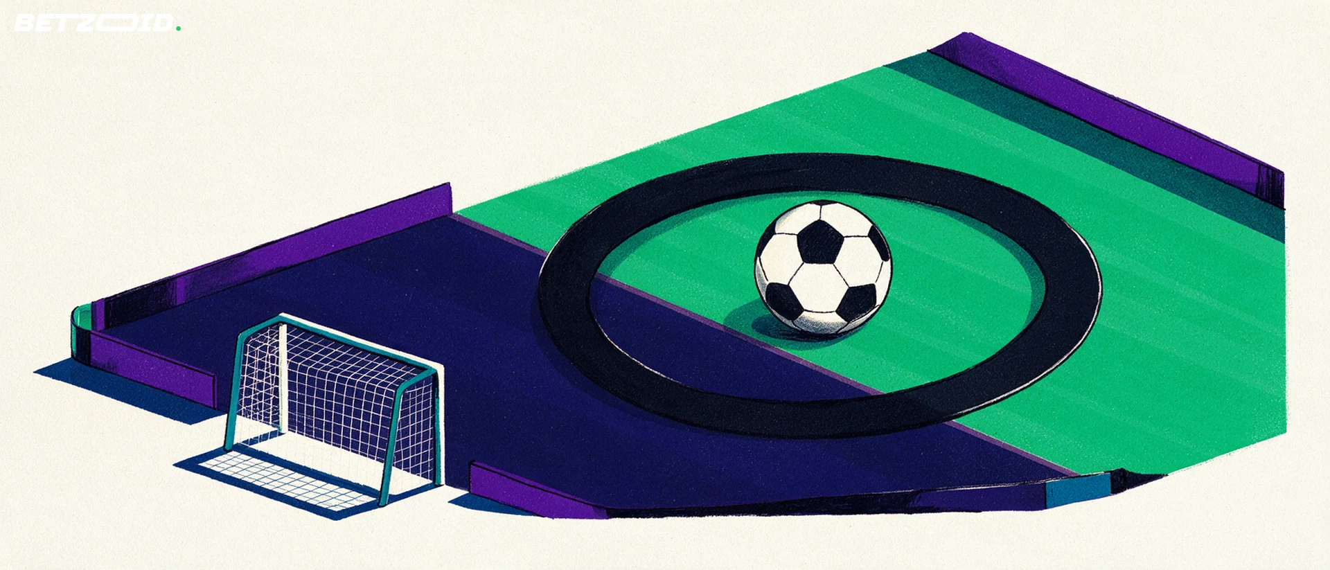Ilustrācija ar futbola laukumu, bumbu un taktiskās analīzes elementiem.