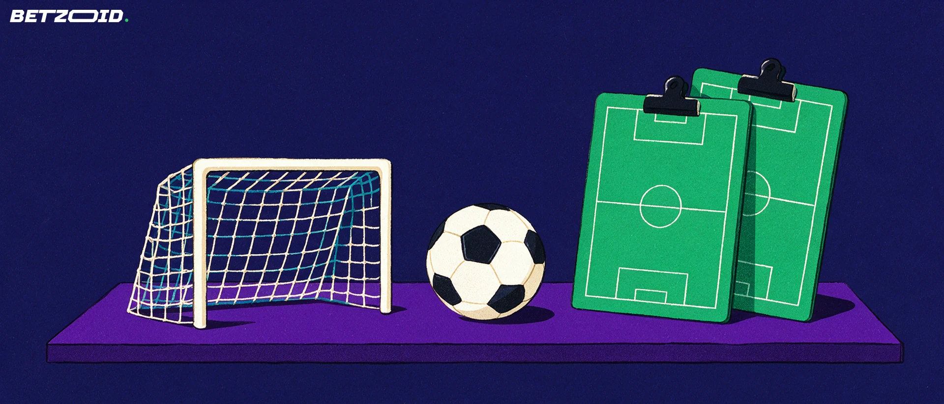 Illustration of a football pitch, ball and tactical analysis.
