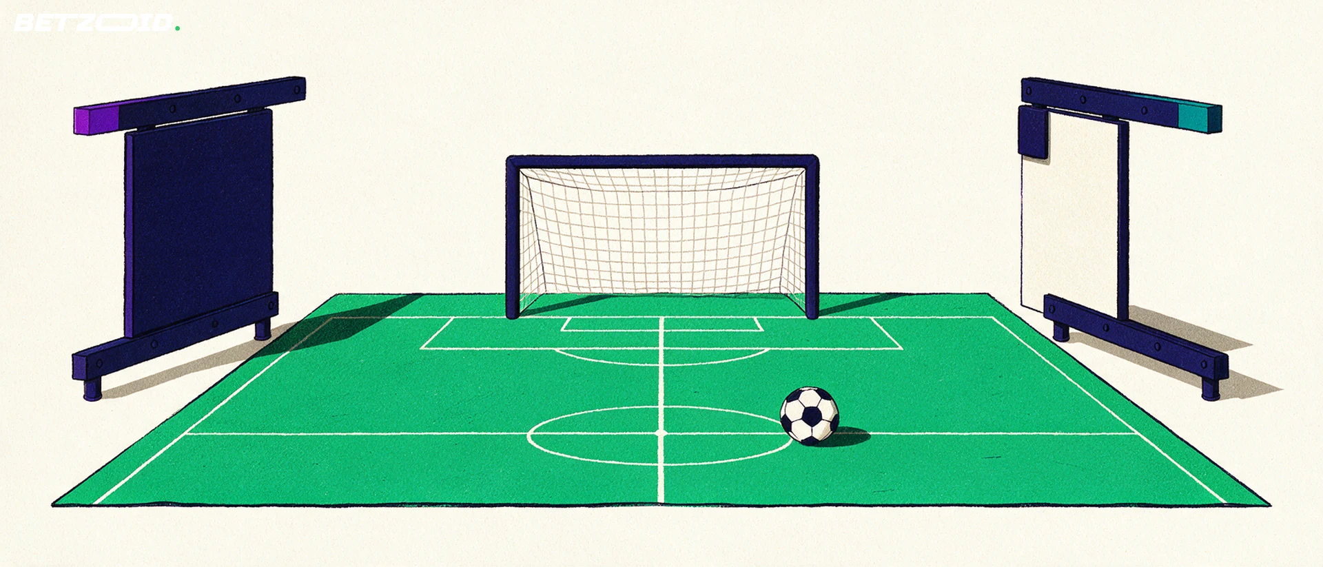 Illustration of a football pitch, ball and tactical analysis.