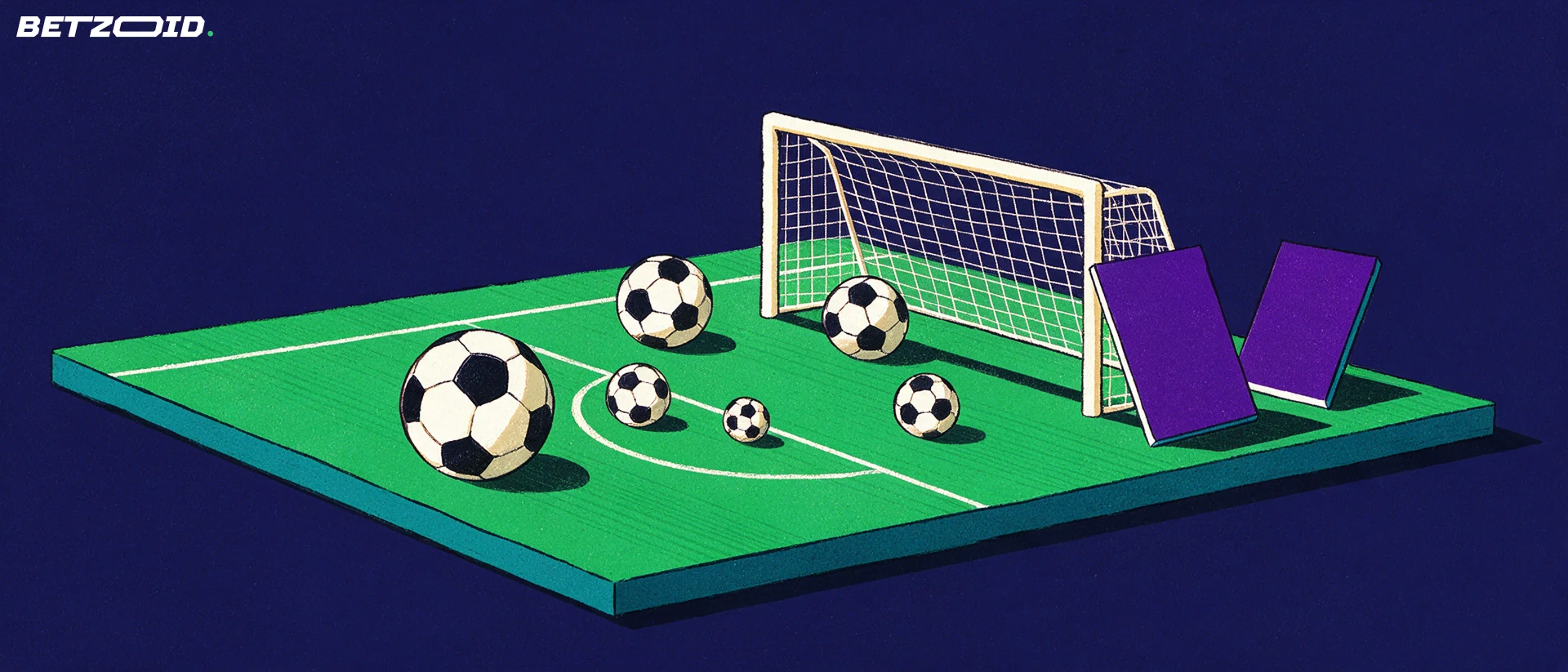 Illustration of a football pitch, ball and tactical analysis.