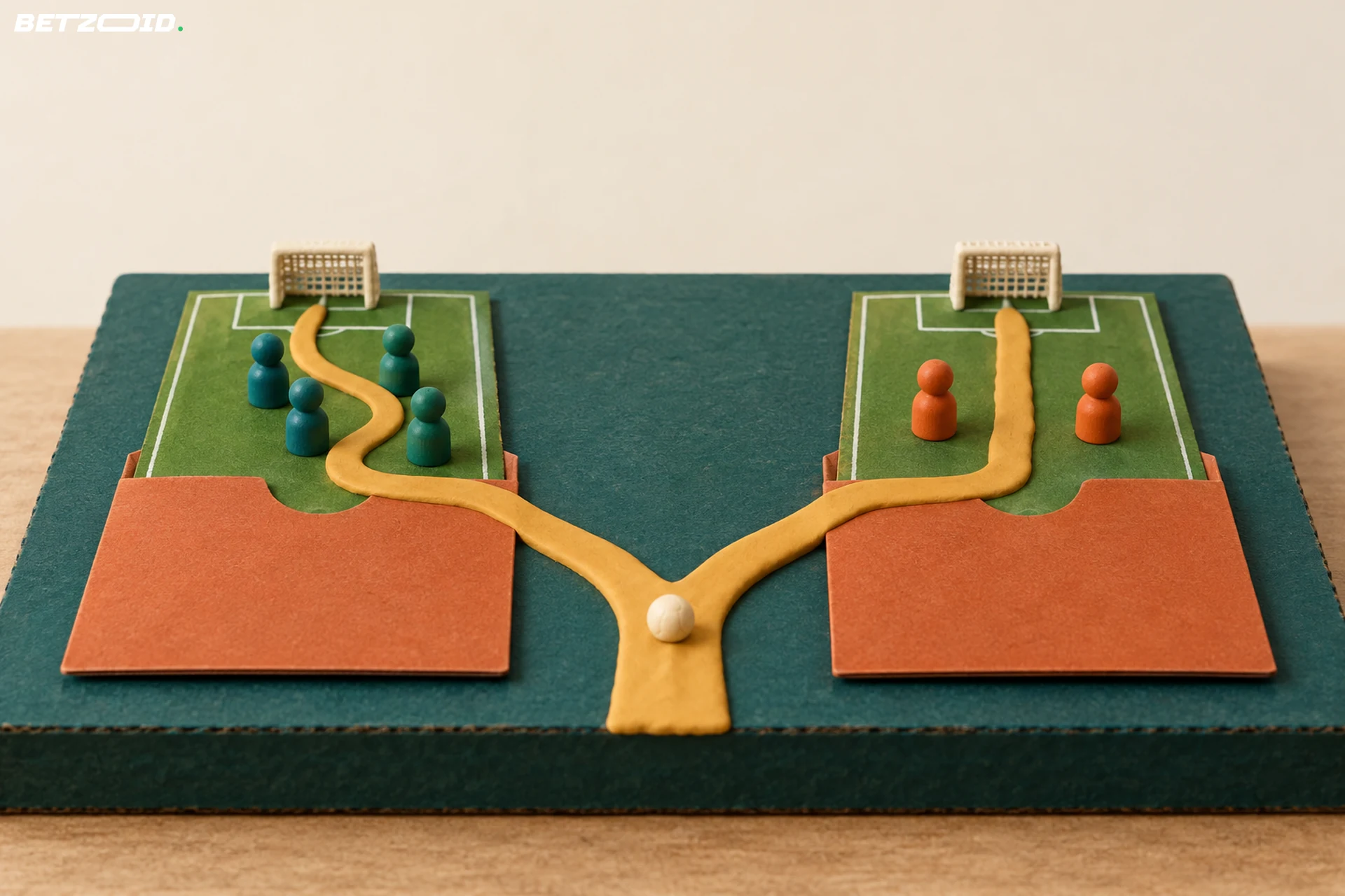 A branching clay route contrasts a crowded approach with a more direct route to goal.