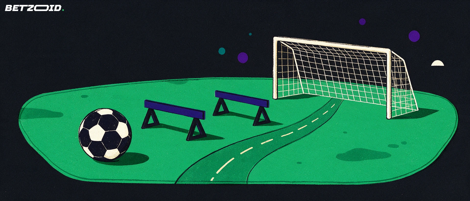 Ilustración de un campo, un balón y el análisis táctico del fútbol.