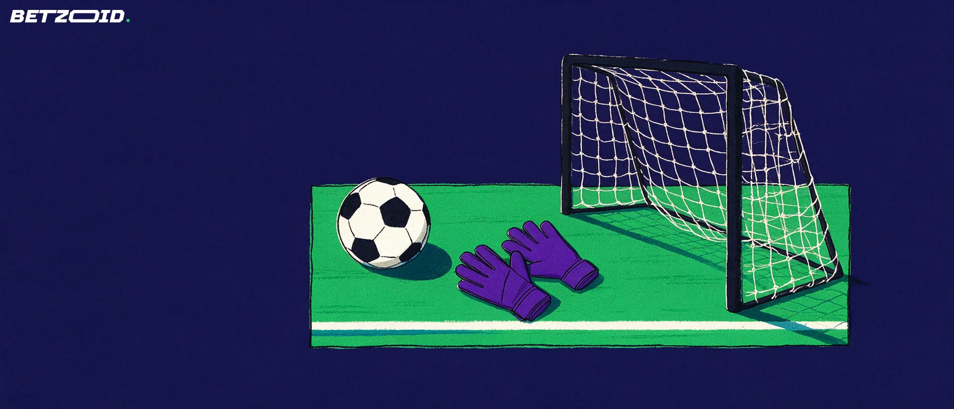 Ilustrație cu un teren, o minge și elemente de analiză tactică.