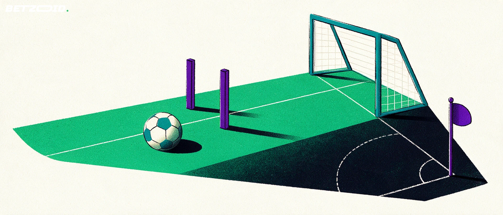 Illustration av en fotbollsplan, en boll och taktisk analys.