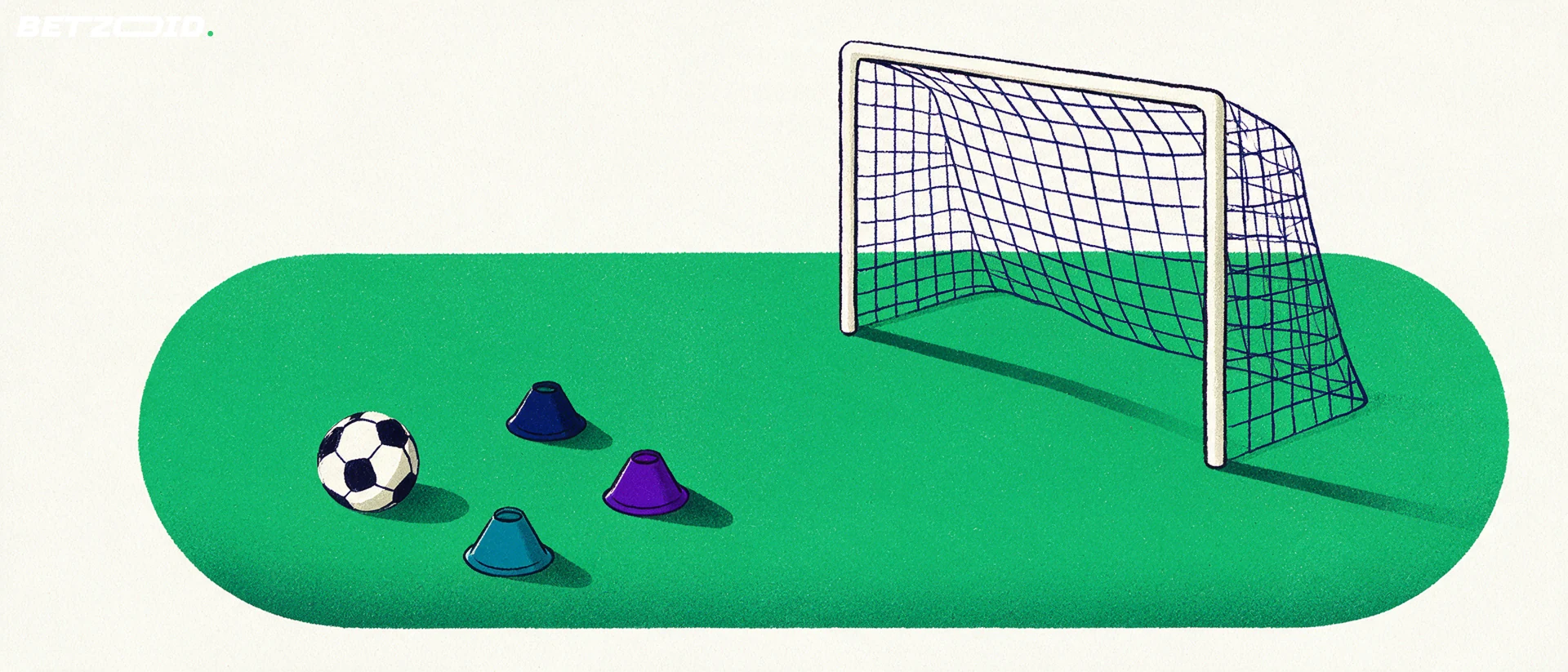 Illustration of a soccer pitch, ball and tactical analysis.