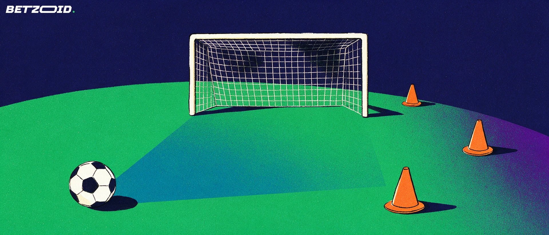 Illustration of a soccer pitch, ball and tactical analysis.