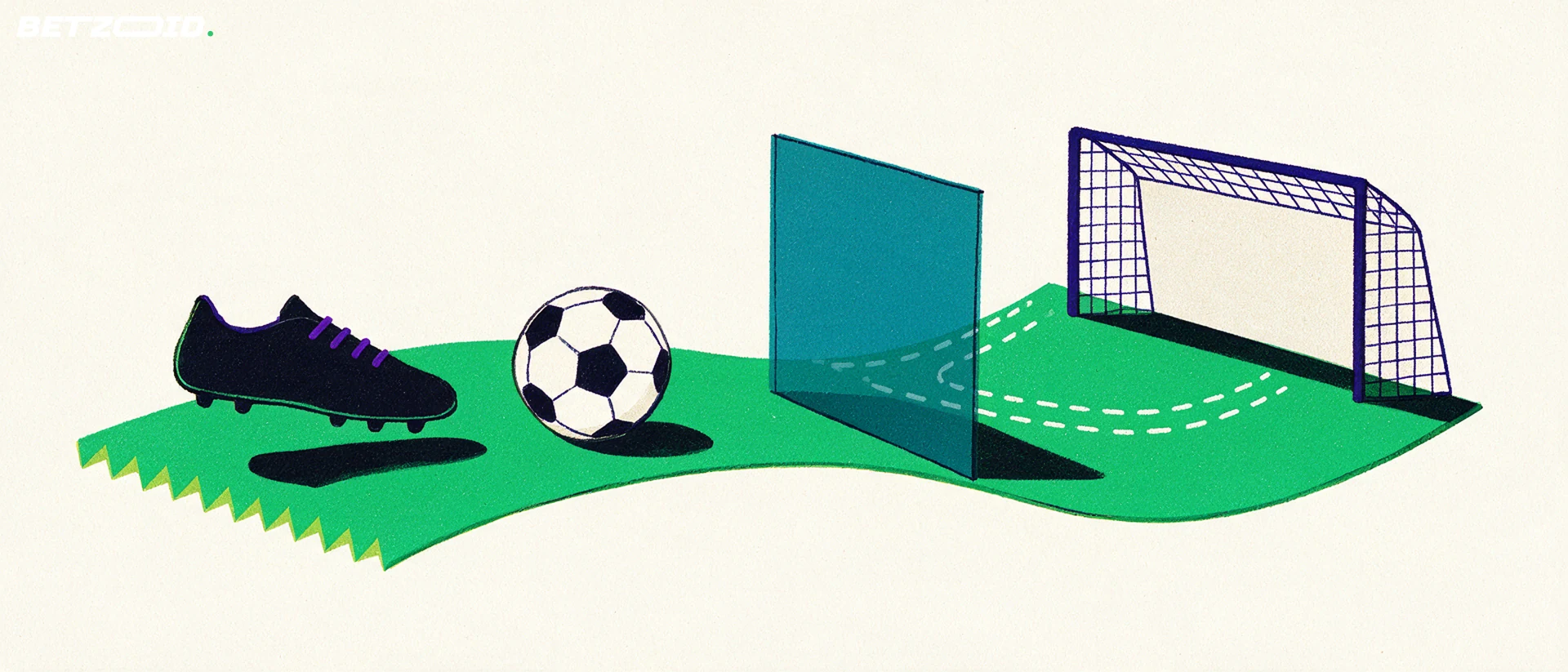 Illustration of a football pitch, ball and tactical analysis.