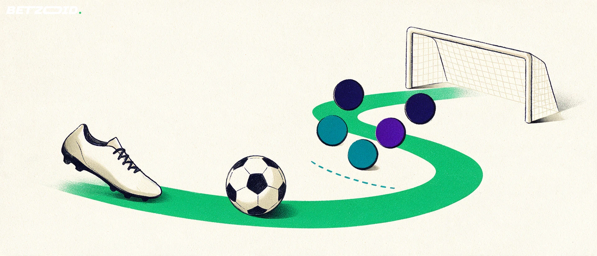 Illustration of a football pitch, ball and tactical analysis.