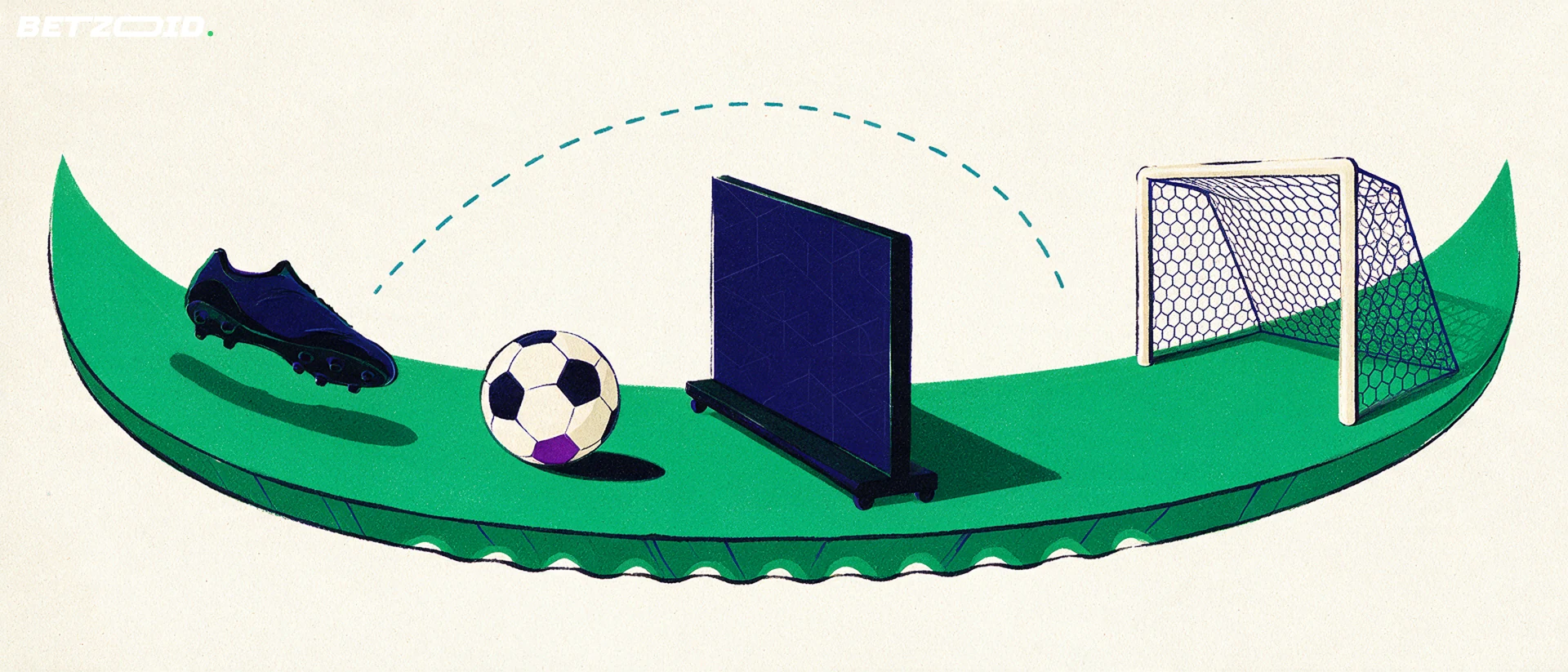 Illustration of a football pitch, ball and tactical analysis.