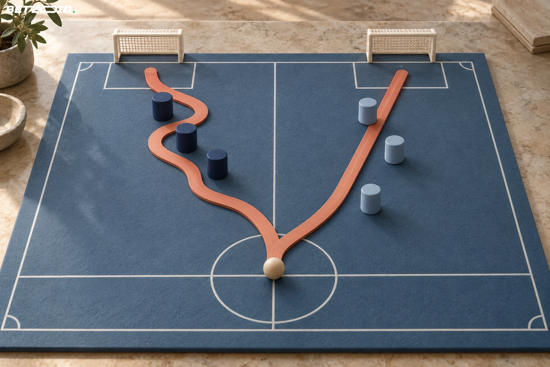 A model branches into a winding route through compact pieces and a straighter open route.