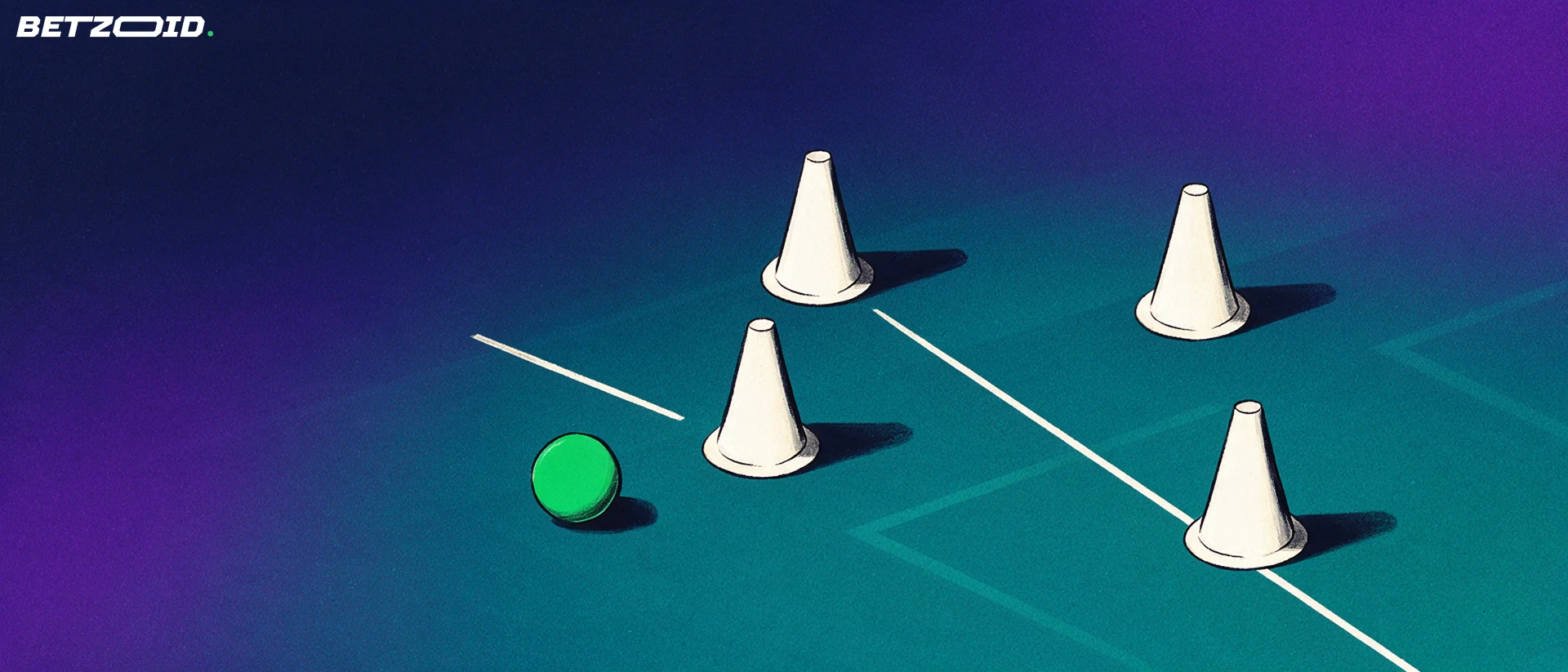 Training cones and a football show passing routes.