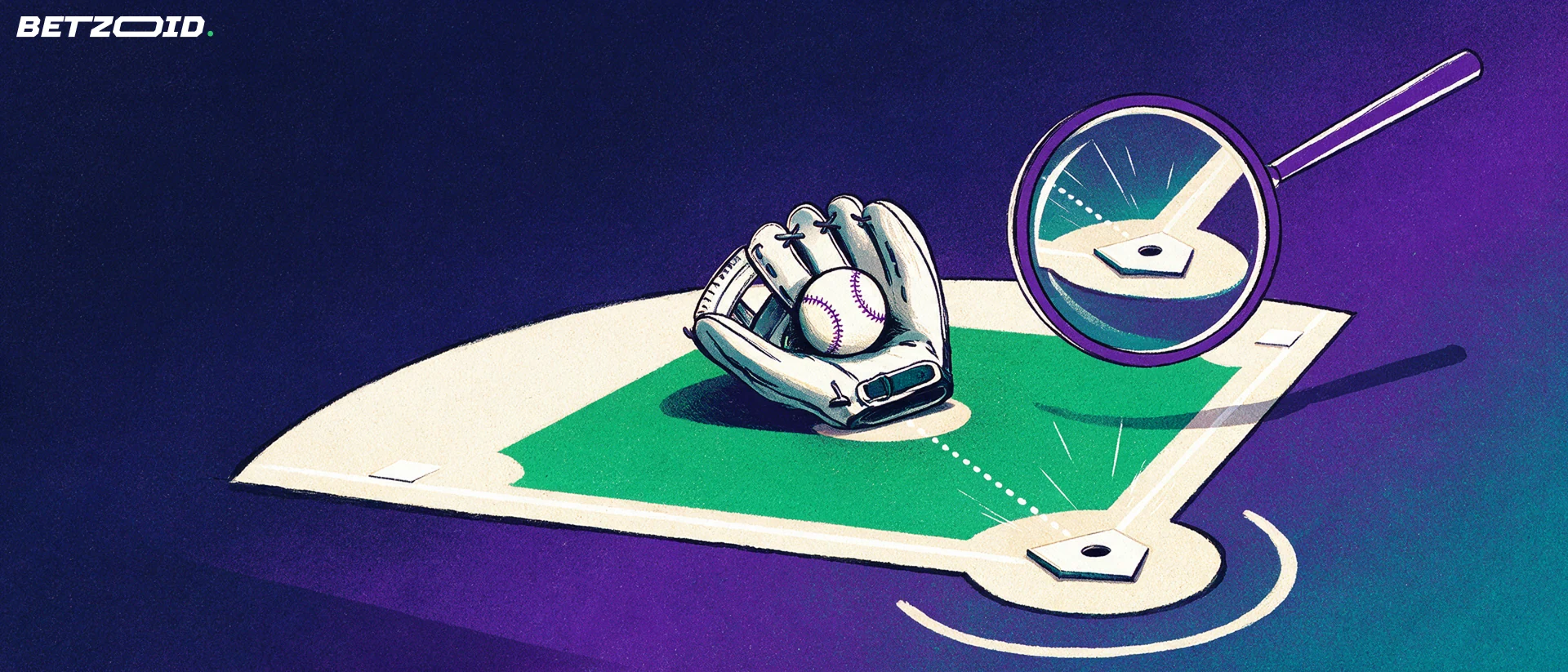 A baseball, glove and a small diamond illustrate pitcher and matchup analysis.