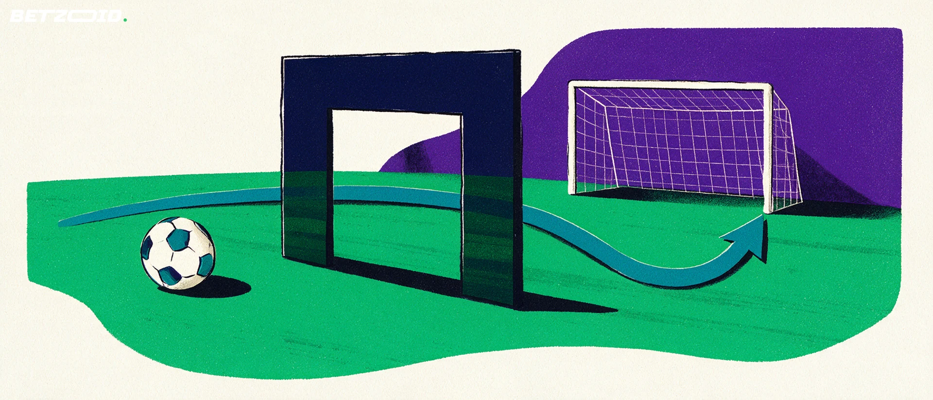 Illustration of a football pitch, ball and tactical analysis.