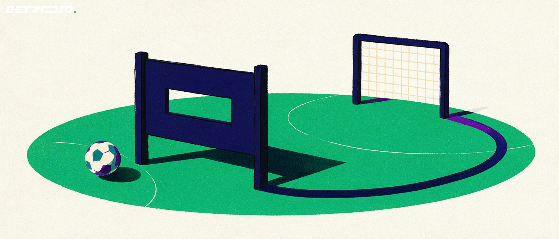 Illustration of a football pitch, ball and tactical analysis.