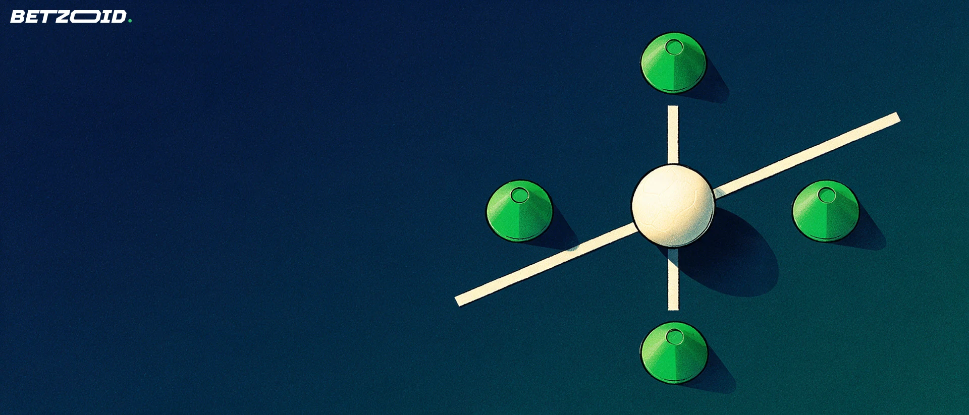 Coni e pallone con linee che indicano i passaggi.