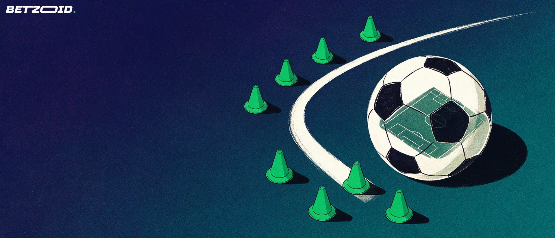 Plots et ballon avec des lignes de passe.