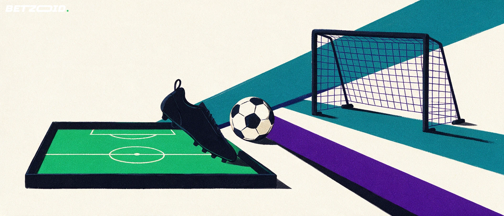 Ilustración de un campo, un balón y el análisis táctico del fútbol.