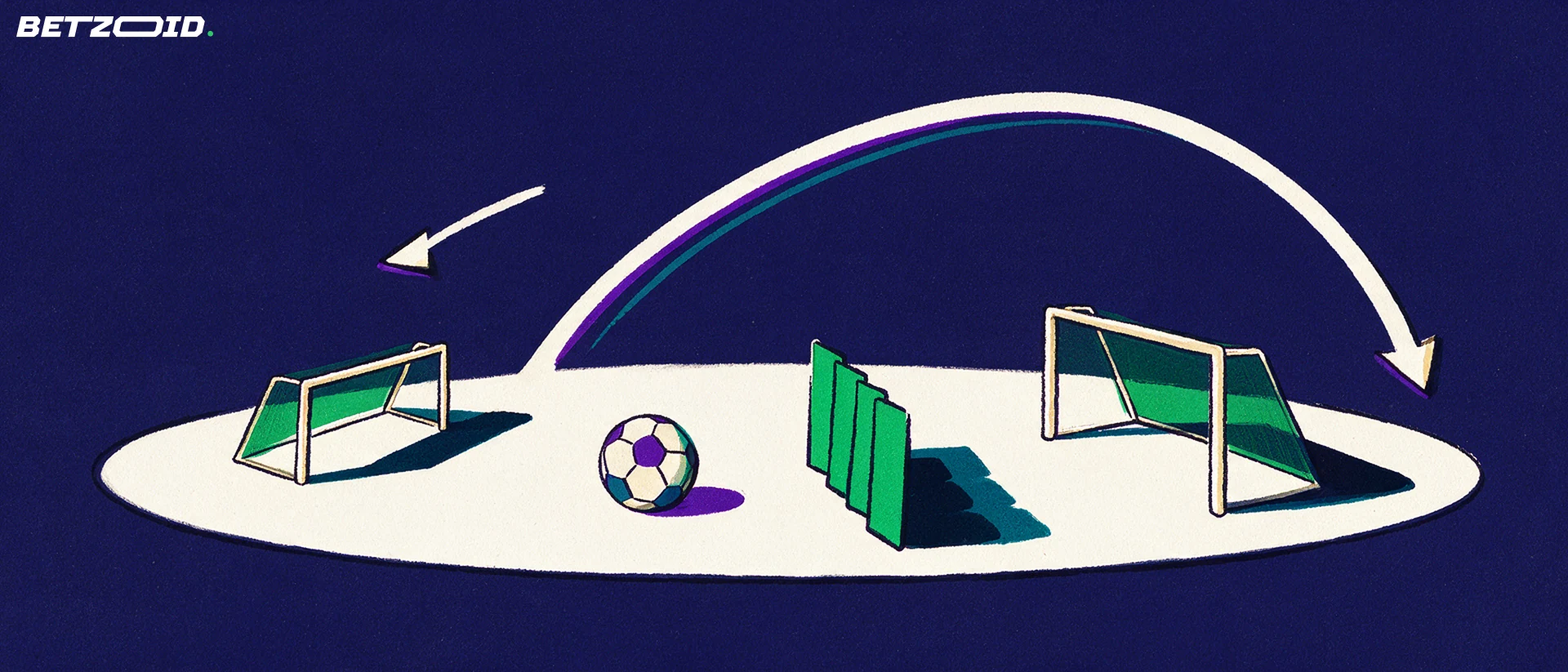 Ilustração de um campo, uma bola e elementos de análise tática.