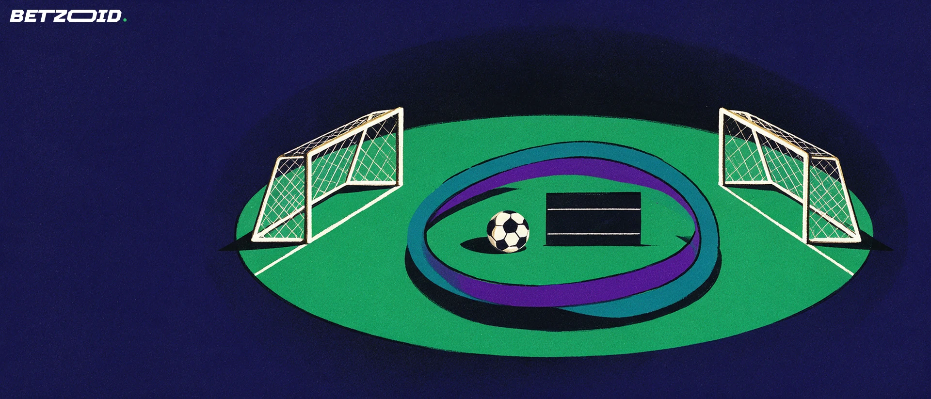 Ilustração de um campo, uma bola e elementos de análise tática.
