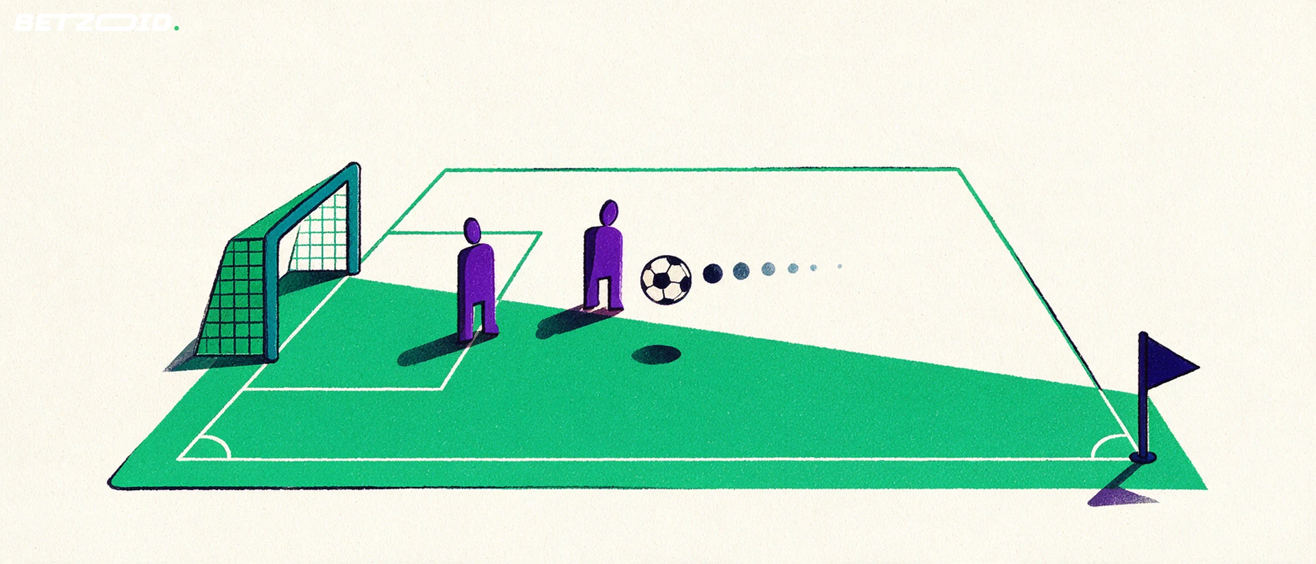 Illustration av en fotbollsplan, en boll och taktisk analys.