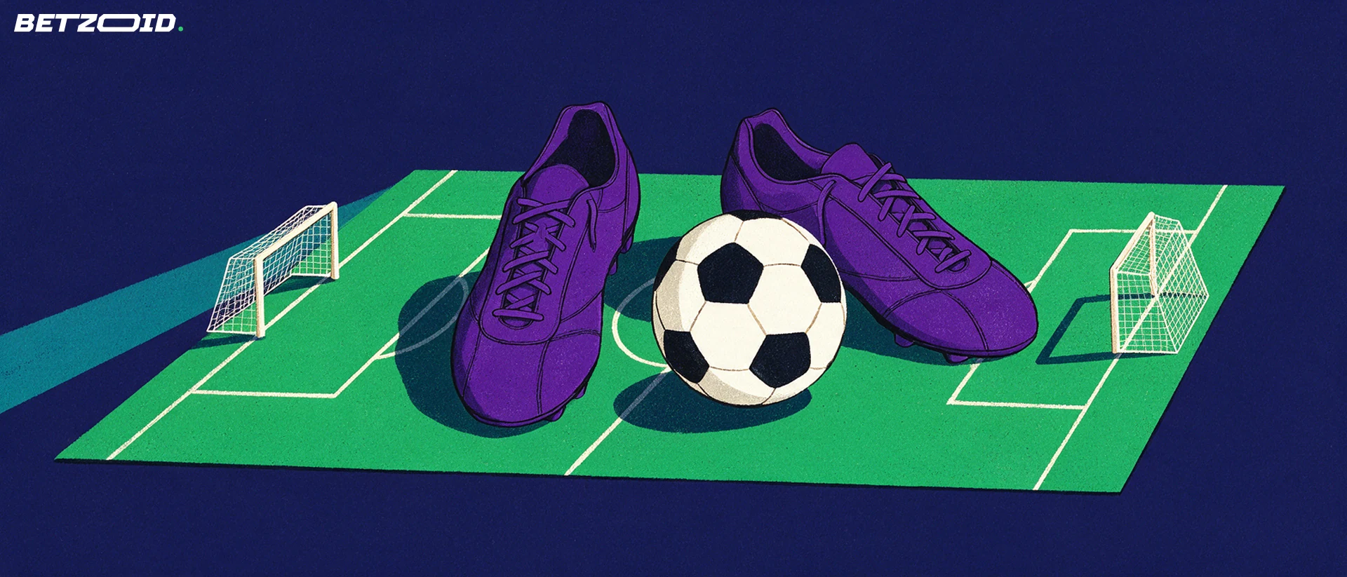 Ilustración de un campo, un balón y el análisis táctico del fútbol.